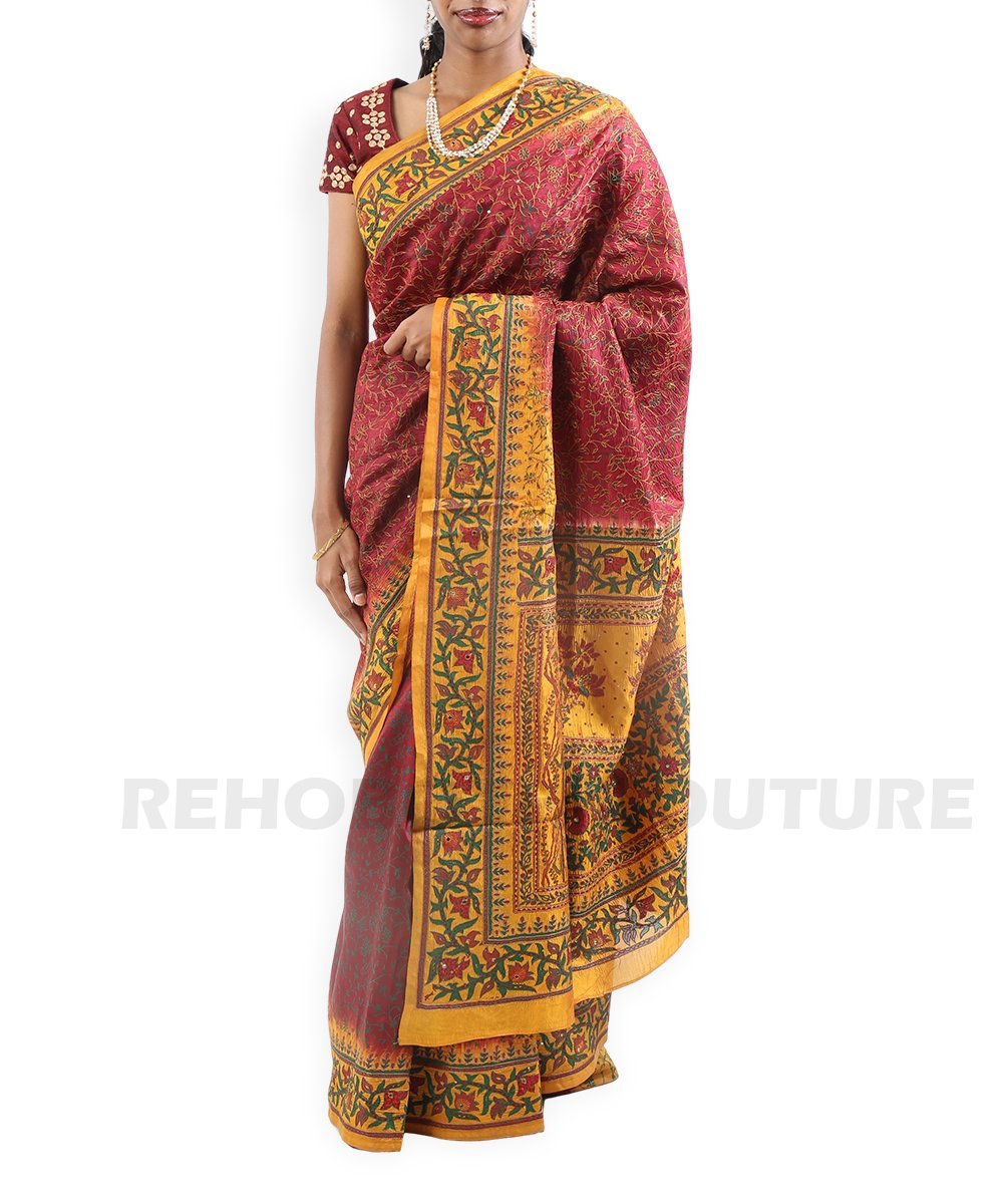 Crepe Maroon Yellow - Image 3