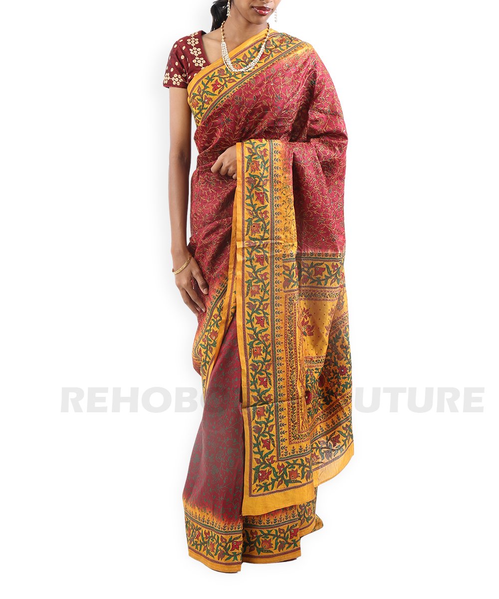 Crepe Maroon Yellow - Image 4