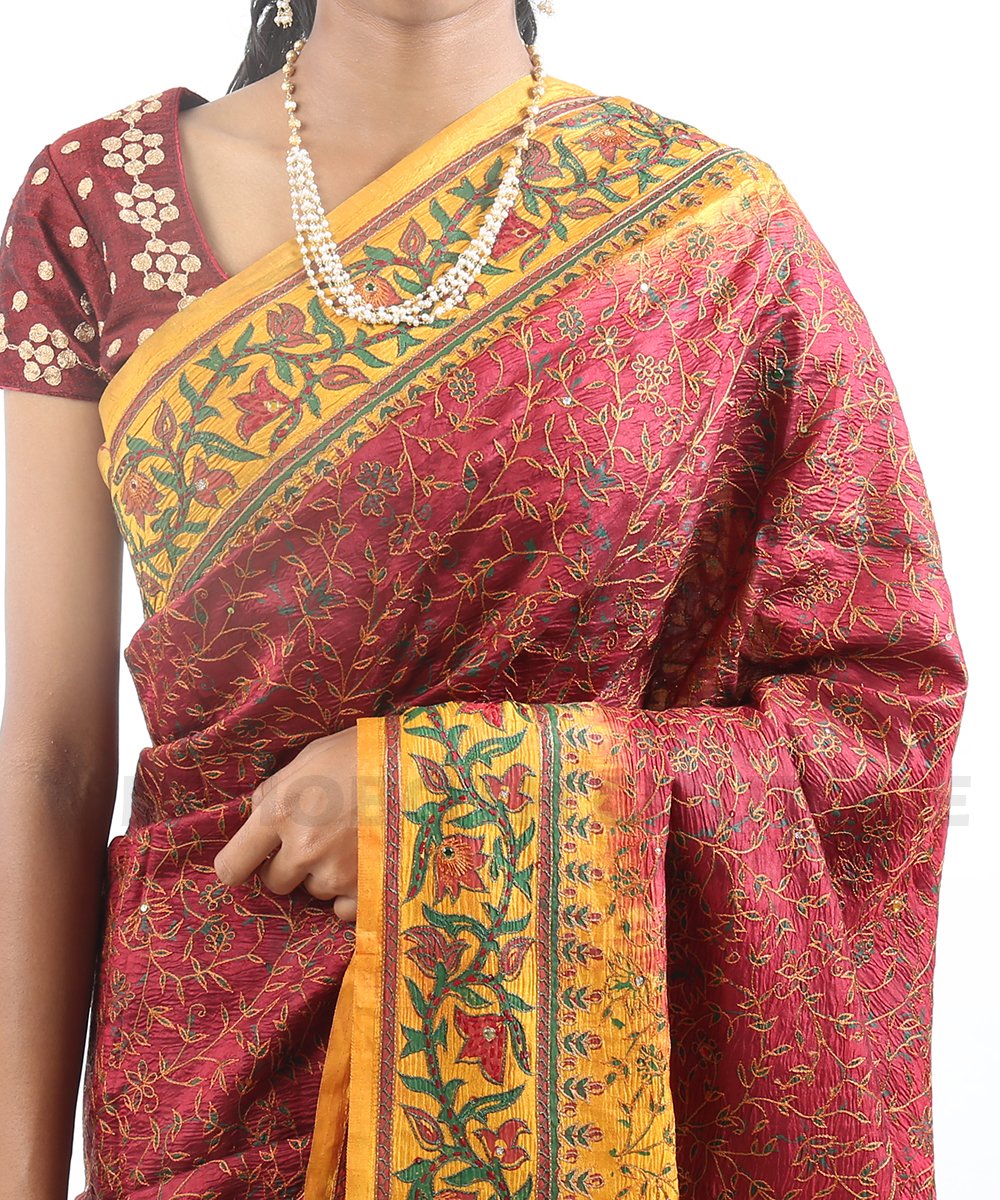 Crepe Maroon Yellow - Image 2