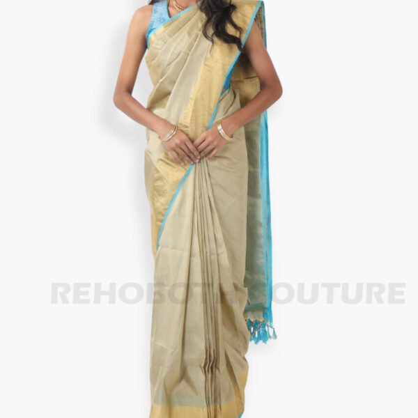 Beige Blue Semi Silk